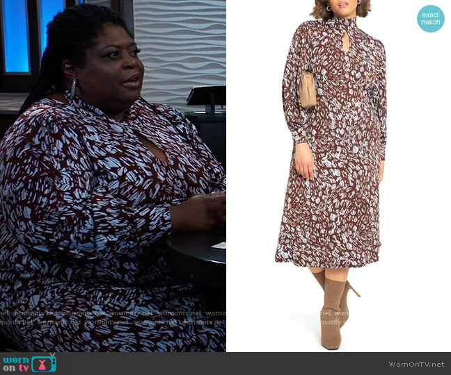 Eloquii Printed Keyhole Dress worn by Epiphany Johnson (Sonya Eddy) on General Hospital