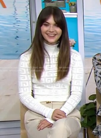 Emilia Jones’s white geometric turtleneck sweater on Today