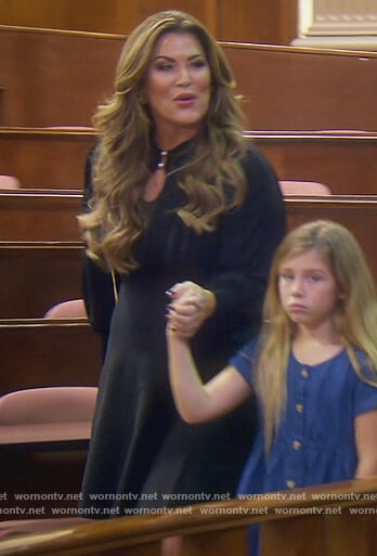 Emily’s black keyhole flare dress on The Real Housewives of Orange County