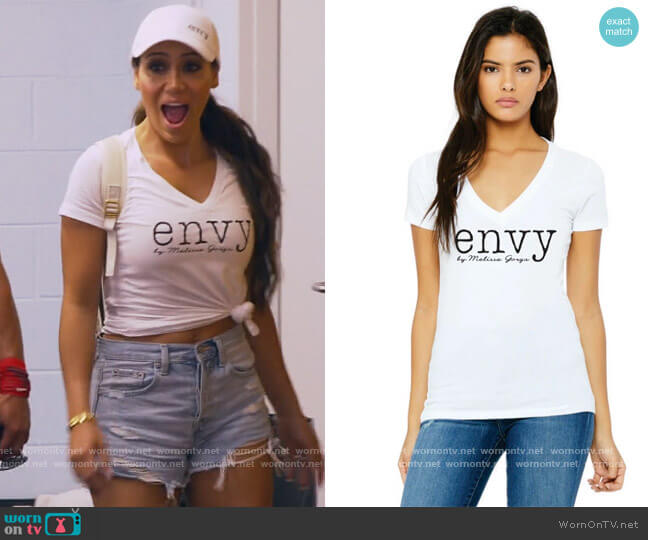 Envy White Envy Tee worn by Melissa Gorga on The Real Housewives of New Jersey