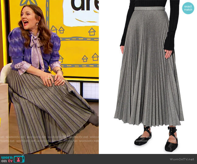 Erdem Nesrine Pleated Maxi-Skirt worn by Drew Barrymore on The Drew Barrymore Show