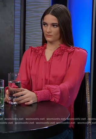 Esme’s pink sheer tie neck blouse on General Hospital