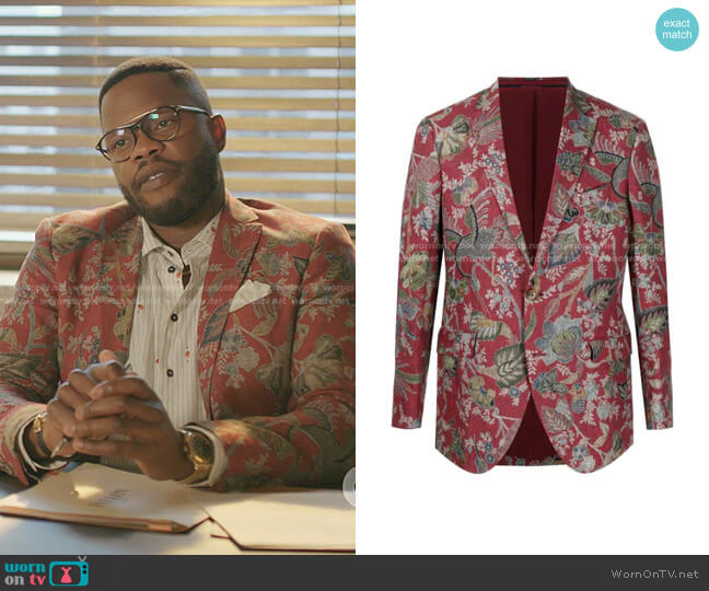 Etro Floral-Jacquard Silk Blazer worn by Jeff Colby (Sam Adegoke) on Dynasty