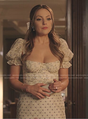 Fallon’s white floral puff sleeve dress on Dynasty