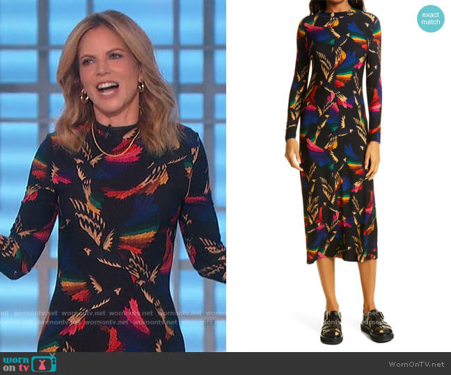 Farm Rio Black Macaws Flight Jersey Midi Dress worn by Natalie Morales on The Talk