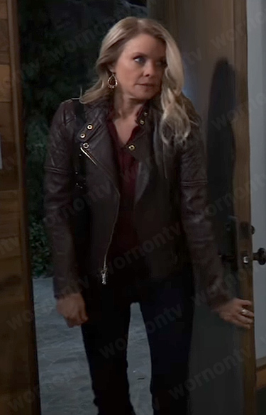 Felicia’s brown leather jacket on General Hospital