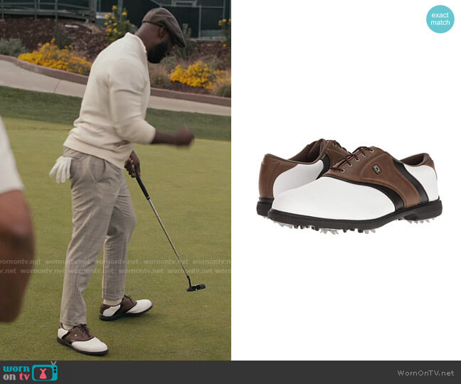 FootJoy Originals Cleated Plain Toe Twin Saddle in White/Brown/Black worn by Philip Banks (Adrian Holmes) on Bel-Air