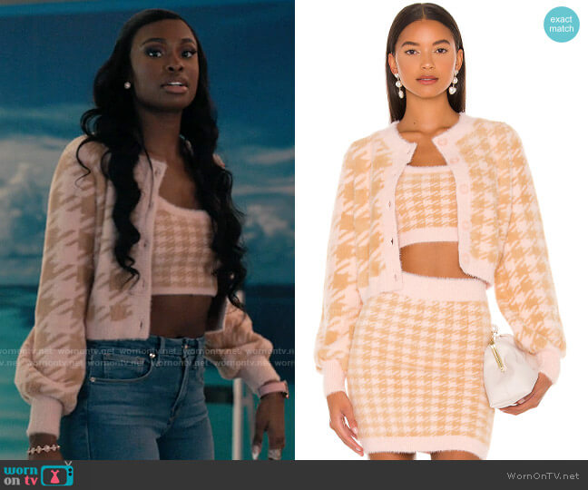 For Love & Lemons Cher Cardigan worn by Hilary Banks (Coco Jones) on Bel-Air