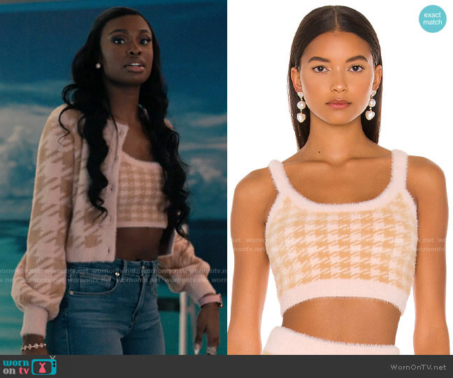 For Love & Lemons Cher Crop Sweater Tank worn by Hilary Banks (Coco Jones) on Bel-Air