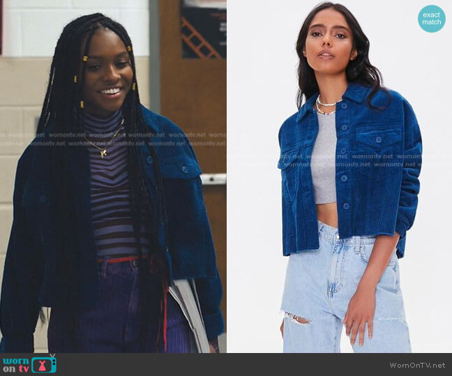 Forever 21 Frayed Corduroy Shacket worn by Naomi McDuffie (Kaci Walfall) on Naomi