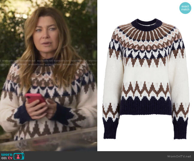 Frame Fair Isle Crew Sweater worn by Meredith Grey (Ellen Pompeo) on Greys Anatomy