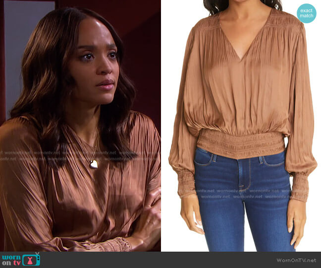 Frame Pleat Satin Blouse worn by Lani Price (Sal Stowers) on Days of our Lives