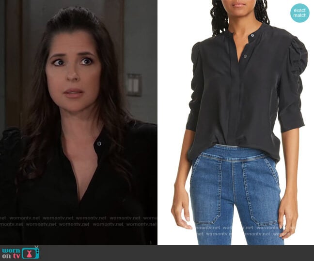 Frame Shirred Sleeve Silk Blouse worn by Sam McCall (Kelly Monaco) on General Hospital