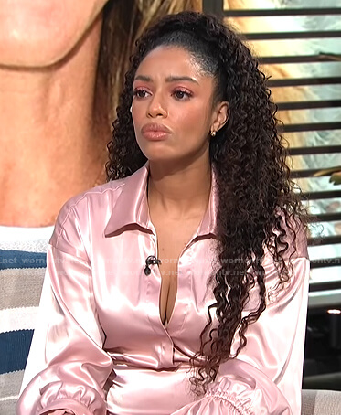 Francesca Amiker’s pink satin dress on E! News Daily Pop