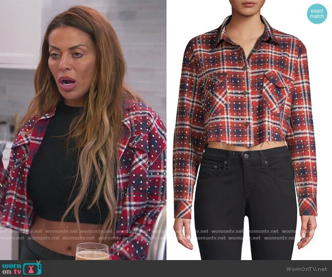 Frankie B Rhinestone Flannel Plaid Button-Down Shirt worn by Dolores Catania on The Real Housewives of New Jersey
