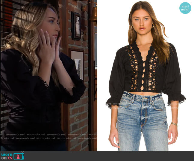 Free People Louella Embroidered Blouse worn by Josslyn Jacks (Eden McCoy) on General Hospital