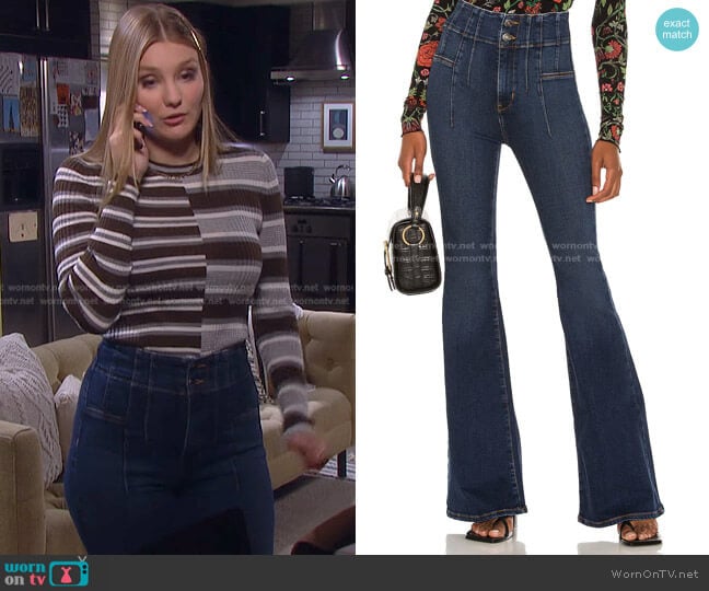 Free People We The Free Jayde Flare Jeans in Tulsa Blue worn by Alice Caroline Horton (Lindsay Arnold) on Days of our Lives