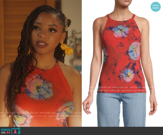 Free People Easy Breezy Tie-Dye Tank Top worn by Jazlyn Forster (Chloe Bailey) on Grown-ish