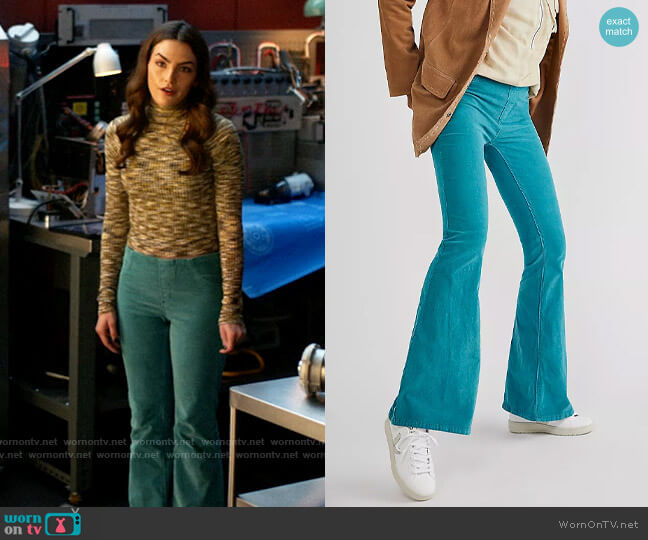 Free People Pull On Corduroy Flare in Shining Sea worn by Allegra Garcia (Kayla Compton) on The Flash