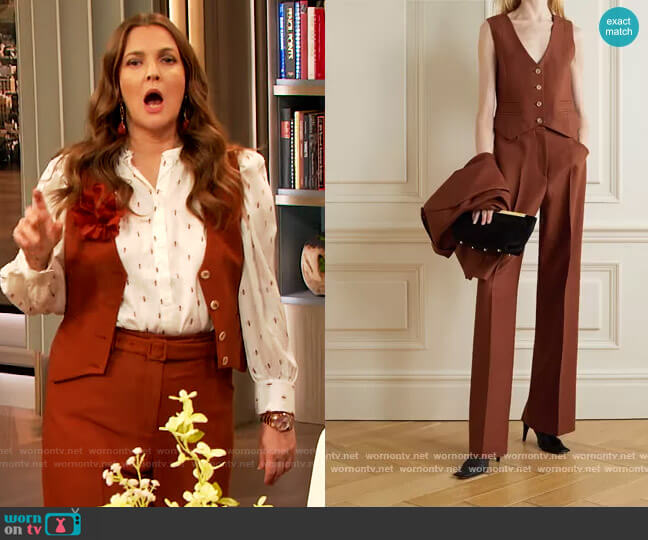 Gabriela Hearst Zelos wool and silk-blend twill vest worn by Drew Barrymore on The Drew Barrymore Show
