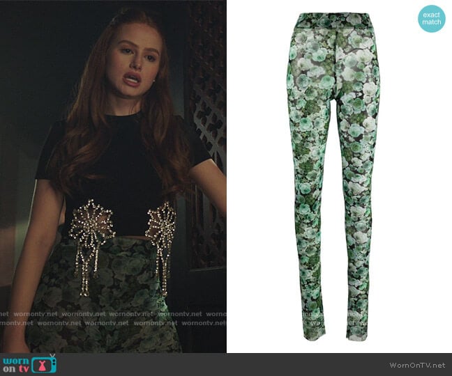 Ganni Floral-print mesh leggings worn by Cheryl Blossom (Madelaine Petsch) on Riverdale