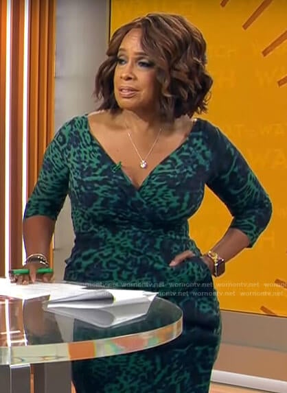 Gayle King’s green leopard print dress on CBS Mornings