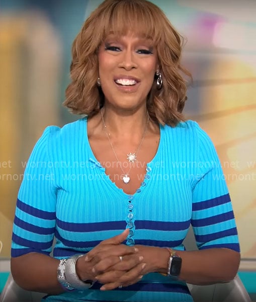 Gayle’s blue striped ribbed dress on CBS Mornings
