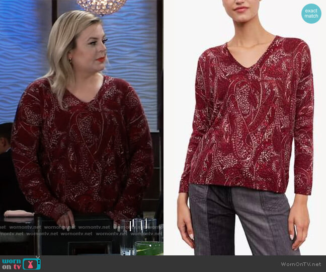 Gerard Darel Leaf Print Wool Jumper worn by Maxie Jones (Kirsten Storms) on General Hospital