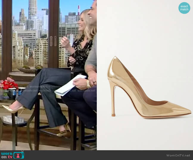 Gianvito Rossi Gianvito 105 Metallic Leather Pumps worn by Kelly Ripa on Live with Kelly and Mark