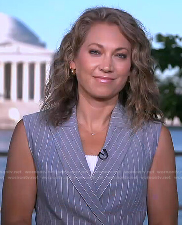 Ginger’s grey striped vest and pants on Good Morning America