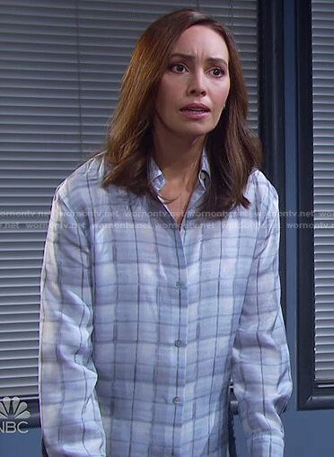 Gwen’s grey check button down shirt on Days of our Lives