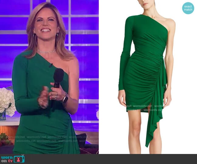 Halston Lori One-Shoulder Jersey Minidress worn by Natalie Morales on The Talk