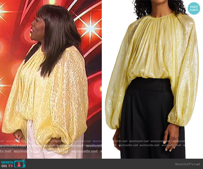 Halston Violet Metallic Chiffon Bodysuit worn by Sheryl Underwood on The Talk