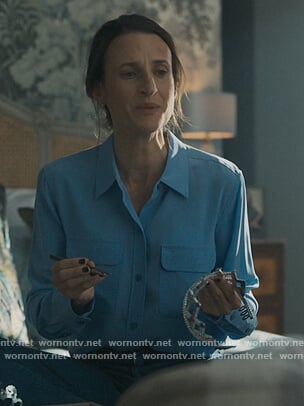 Helene’s blue silk blouse on Killing Eve