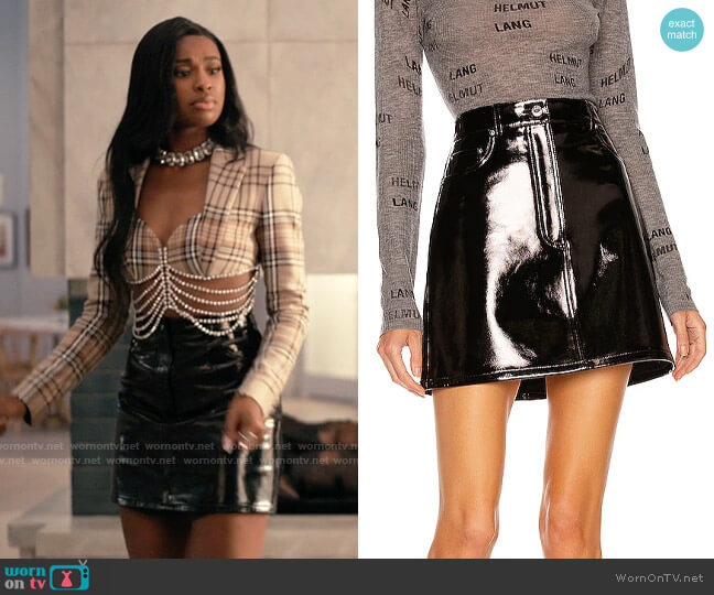 Helmut Lang Leather 5 Pocket Mini Skirt worn by Hilary Banks (Coco Jones) on Bel-Air