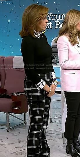 Hoda’s black collared sweater and check pants on Today