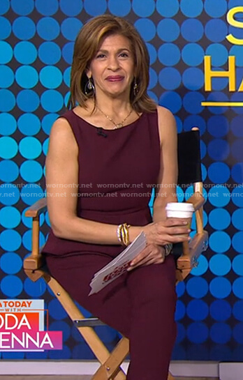 Hoda’s burgundy peplum top and pants on Today