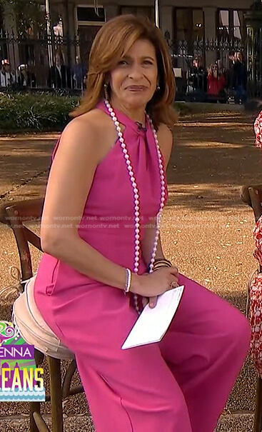 Hoda’s pink halter neck jumpsuit on Today