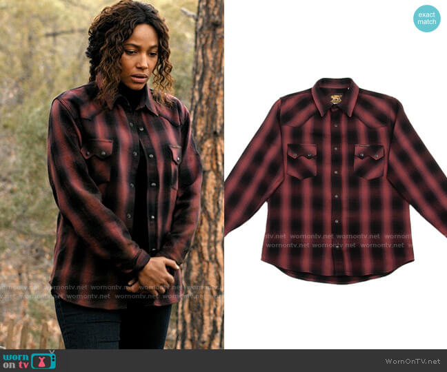 Indigofera Dollard Shirt in Burgundy / Black Heavy Check worn by Cassie Dewell (Kylie Bunbury) on Big Sky