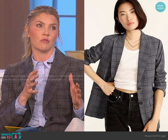 J. Crew Sommerset Blazer in grey plaid Italian wool worn by Amanda Kloots on The Talk