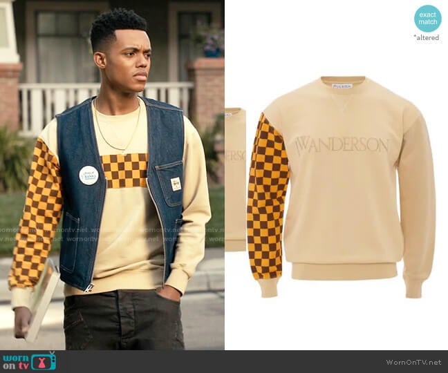 JW Anderson Checkerboard-print Logo Sweatshirt worn by Will Smith (Jabari Banks) on Bel-Air