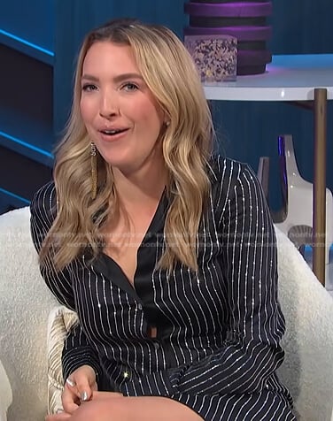 Jackie Schimmel’s black crystal striped shirtdress on E! News Nightly Pop