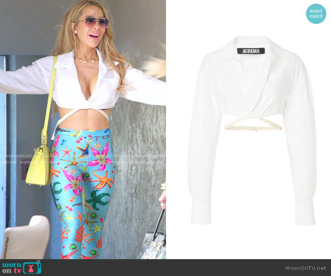 Jacquemus Laurier Tie-Detailed Cotton Cropped Shirt worn by Lisa Hochstein (Lisa Hochstein) on The Real Housewives of Miami