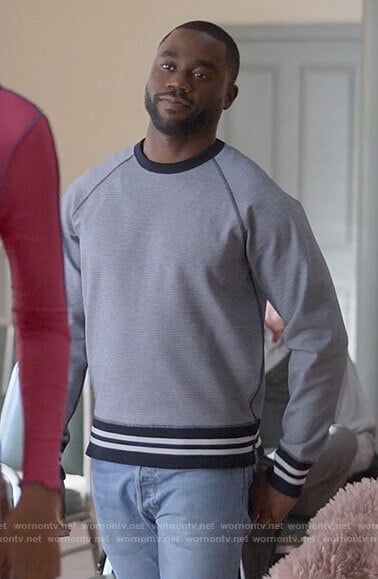 James’s striped trim sweater on Single Drunk Female