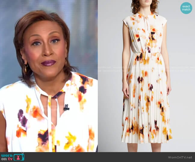 Jason Wu Floral-Print Crepe Neck-Tie Pleated Dress worn by Robin Roberts on Good Morning America