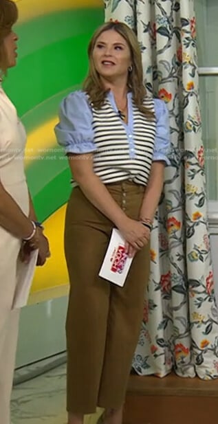 Jenna’s striped puff sleeve top and khaki cropped pants on Today