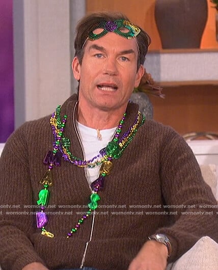 Jerry’s brown zip cardigan on The Talk