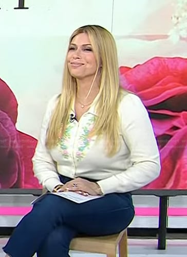 Jill’s white floral embroidered cardigan and bag on Today