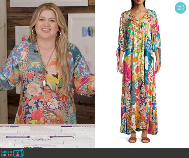 Johnny Was Plus Size Gracie Long Printed Coverup Dress worn by Kelly Clarkson on The Kelly Clarkson Show