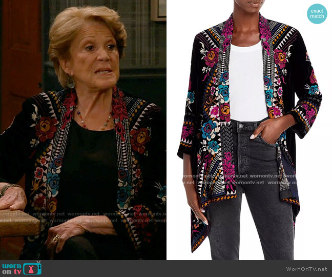Johnny Was Tinasha Velvet Embroidered Jacket worn by Norma (Linda Lavin) on B Positive